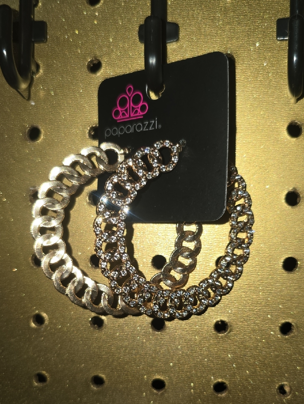 paparazzi Gold Mixed Chain Crystal Hoop Earrings